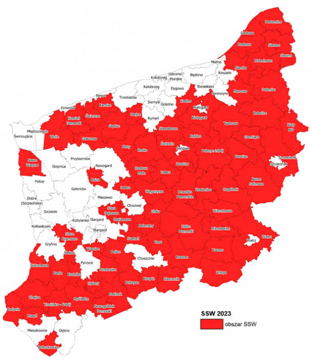 Mapa przedstawia zasięg Specjalnej Strefy Włączenia na rok 2023