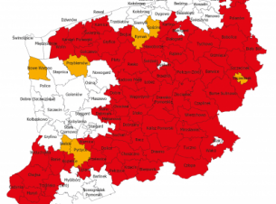 Mapa województwa zachodniopomorskiego z gminami należącymi do Specjalnej Strefy Włączenia w 2019 r.